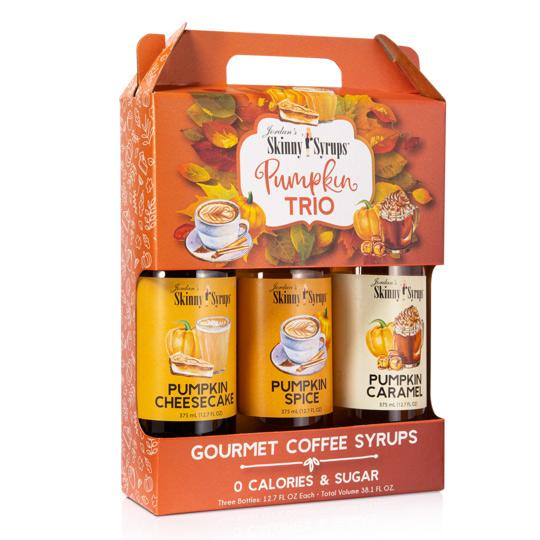 box of gourmet pumpkin spice syrups - trio of three flavors