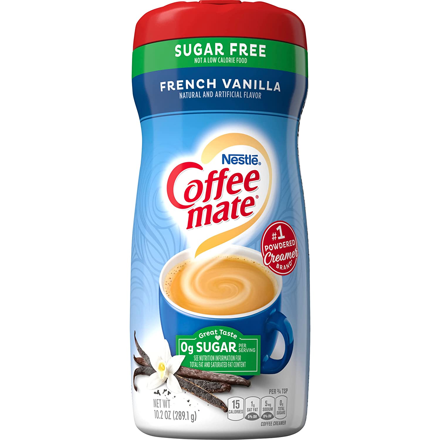 container of coffee mate powdered sugar free french vanilla coffee creamer