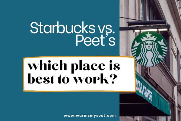 starbucks sign on the right. Blue block with text overlay on left