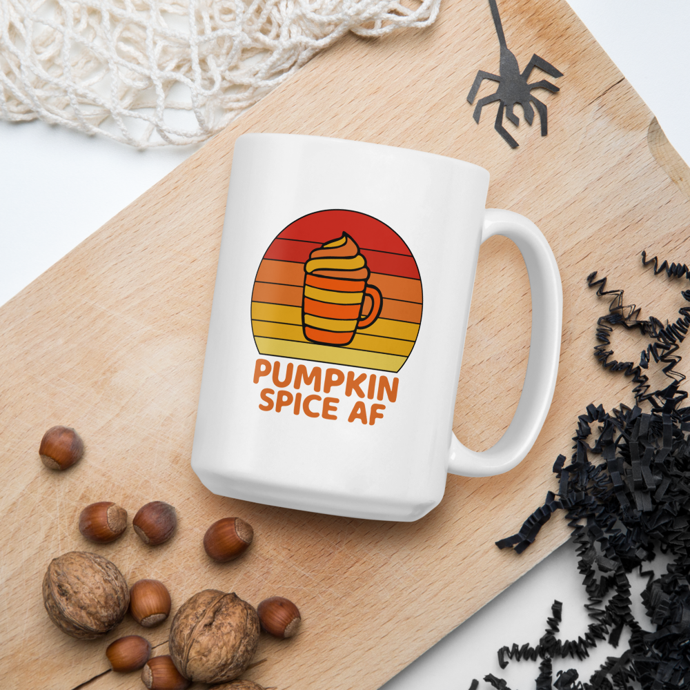 orange and yellow and red pumpkin spice AF mug